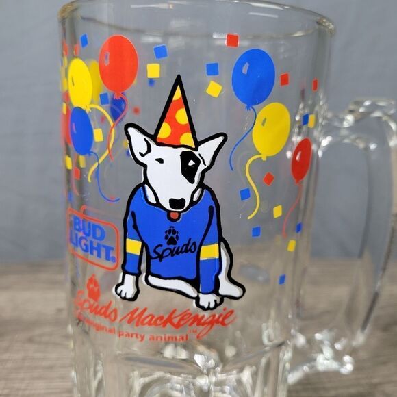 Spuds MacKenzie 1987 Clear Glass Thumbprint 32 oz. Party Animal‎ Beer Stein - Picture 7 of 8